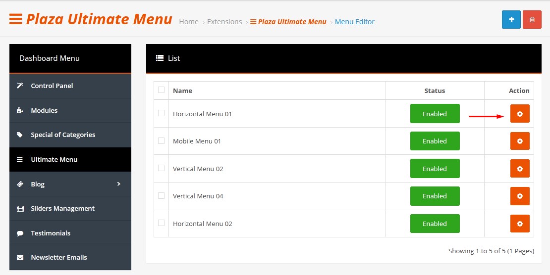 menu list